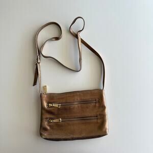 Hobo The Original EUC Bronze Metallic Double Zipper‎ Crossbody Medium Bag Purse